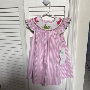 Pink Striped Kids Dress Embroidery